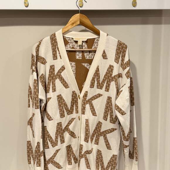 Michael Kors Knit Logo MK  Tan/Creme sweater - Picture 3 of 8